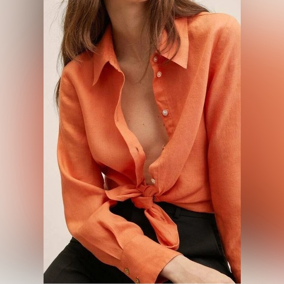 Mango Linen Button Down Shirt - Picture 3 of 10